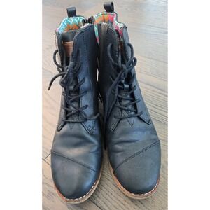 Toms Ankle Boots Black Shoe Lace Zipper Women Sz 7 Boho Western Whimsy goth